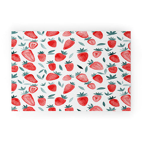 Angela Minca Strawberries red and teal Welcome Mat