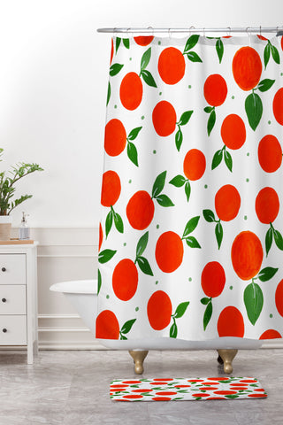 Angela Minca Tangerine pattern Shower Curtain And Mat