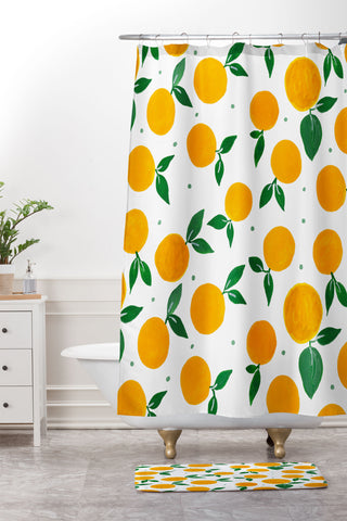Angela Minca Tangerine pattern yellow Shower Curtain And Mat