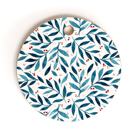 Angela Minca Teal branches Cutting Board Round