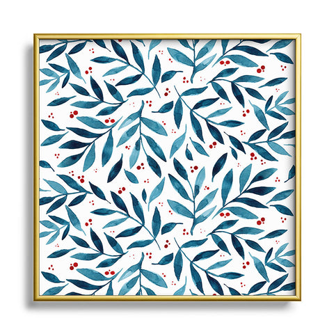 Angela Minca Teal branches Metal Square Framed Art Print