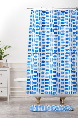 Angela Minca Tiny blue rectangles Shower Curtain And Mat