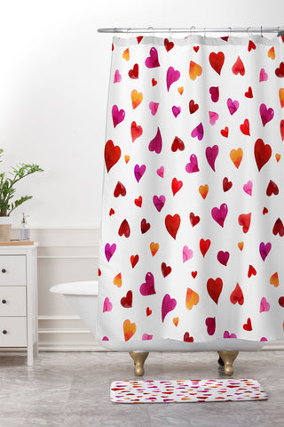 Angela Minca Valentines day hearts Shower Curtain And Mat