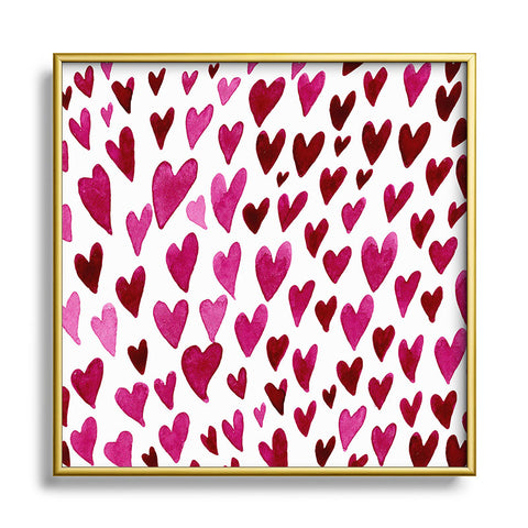 Angela Minca Watecolor hearts Metal Square Framed Art Print