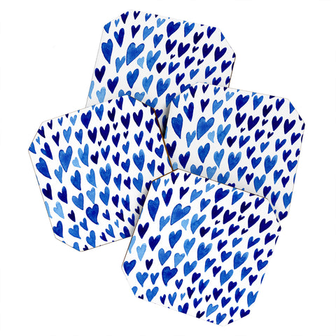Angela Minca Watercolor blue hearts Coaster Set