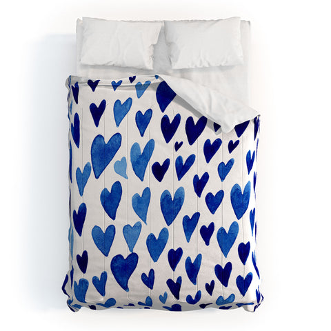 Angela Minca Watercolor blue hearts Comforter