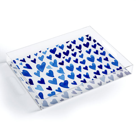 Angela Minca Watercolor blue hearts Acrylic Tray
