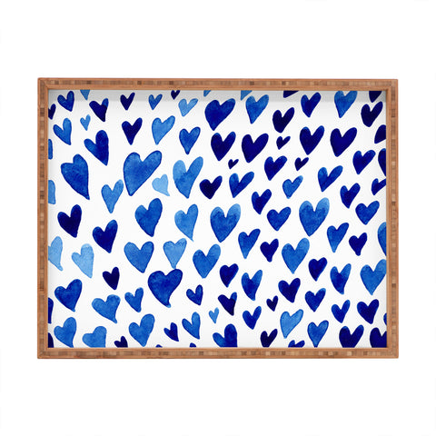 Angela Minca Watercolor blue hearts Rectangular Tray