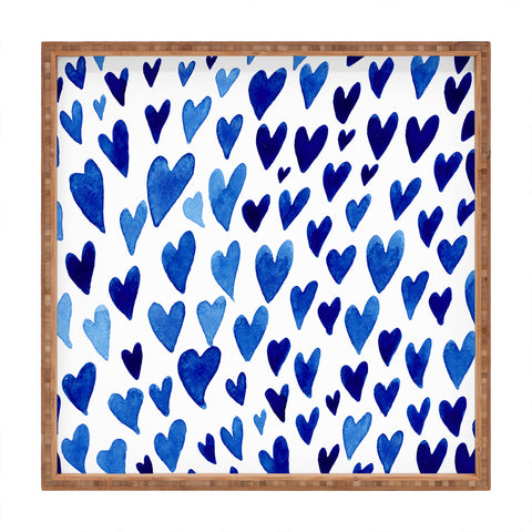 Angela Minca Watercolor blue hearts Square Tray
