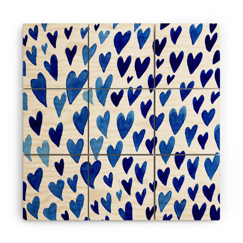 Angela Minca Watercolor blue hearts Wood Wall Mural