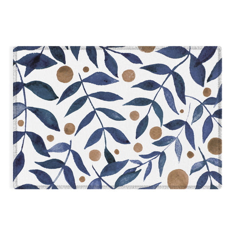Angela Minca Watercolor indigo branches Outdoor Rug