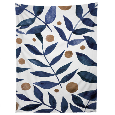 Angela Minca Watercolor indigo branches Tapestry