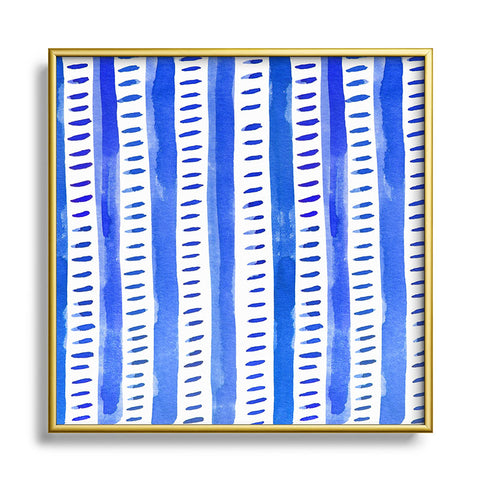 Angela Minca Watercolor lines blue Metal Square Framed Art Print