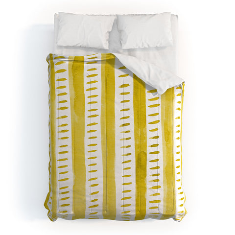 Angela Minca Watercolor lines yellow Comforter