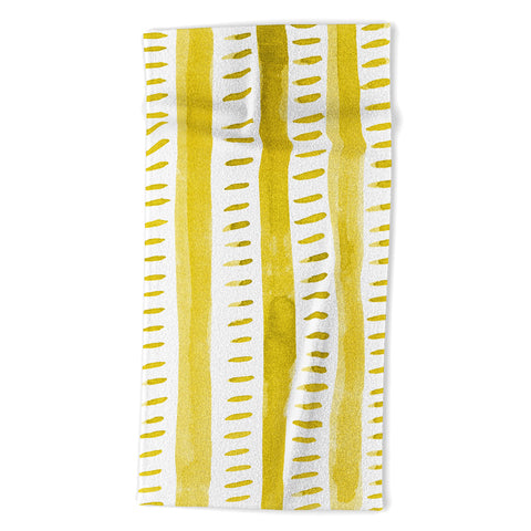 Angela Minca Watercolor lines yellow Beach Towel