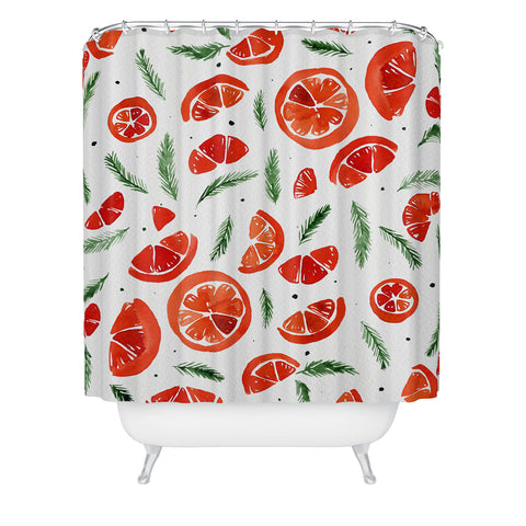 Angela Minca Watercolor oranges and pine Shower Curtain