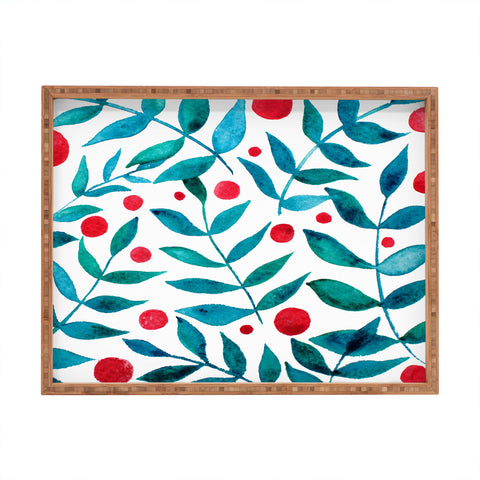 Angela Minca Watercolor turquoise branches Rectangular Tray