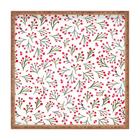 Angela Minca Winter flowers red Square Tray