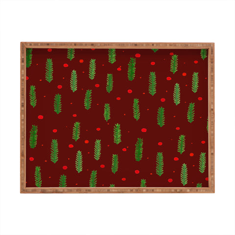 Angela Minca Xmas branches and berries 2 Rectangular Tray