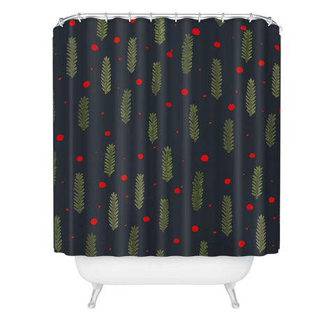 Angela Minca Xmas branches and berries 3 Shower Curtain