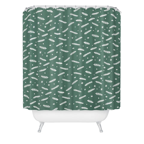 Angela Minca Xmas branches and stars green Shower Curtain