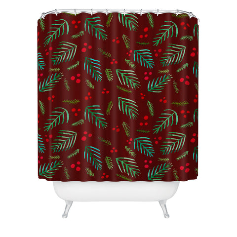 Angela Minca Xmas branches red Shower Curtain