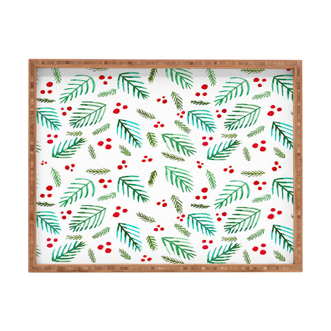 Angela Minca Xmas branches white Rectangular Tray