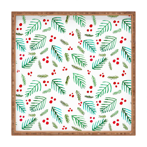 Angela Minca Xmas branches white Square Tray