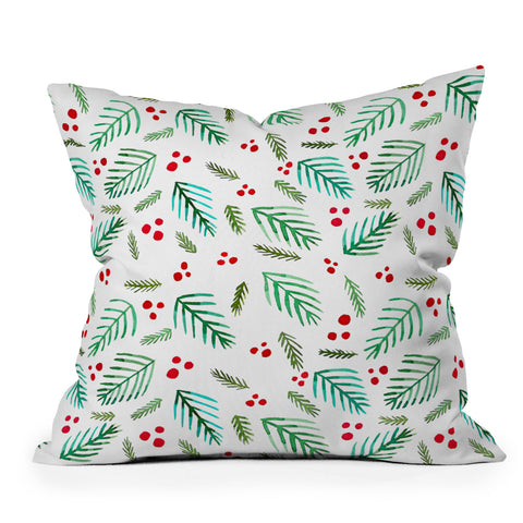 Angela Minca Xmas branches white Outdoor Throw Pillow