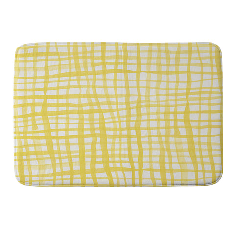 Angela Minca Yellow gingham doodle Memory Foam Bath Mat