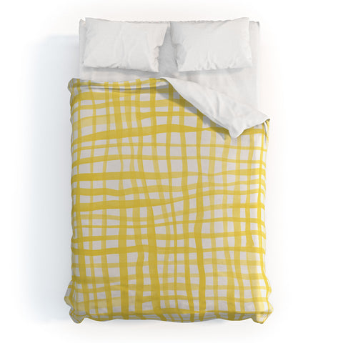 Angela Minca Yellow gingham doodle Duvet Cover
