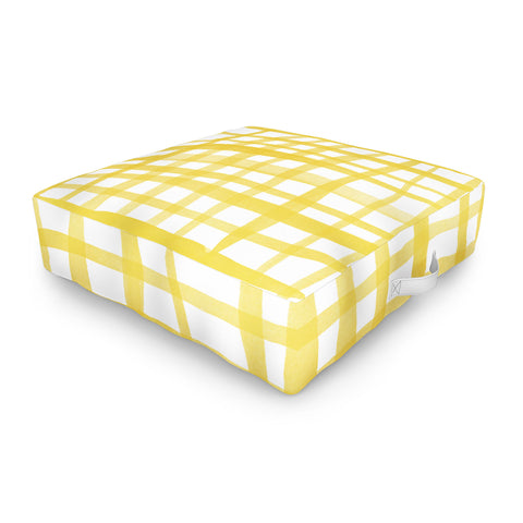 Angela Minca Yellow gingham doodle Outdoor Floor Cushion