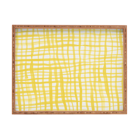 Angela Minca Yellow gingham doodle Rectangular Tray