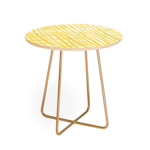 Angela Minca Yellow gingham doodle Round Side Table