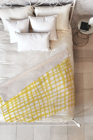 Angela Minca Yellow gingham doodle Fleece Throw Blanket