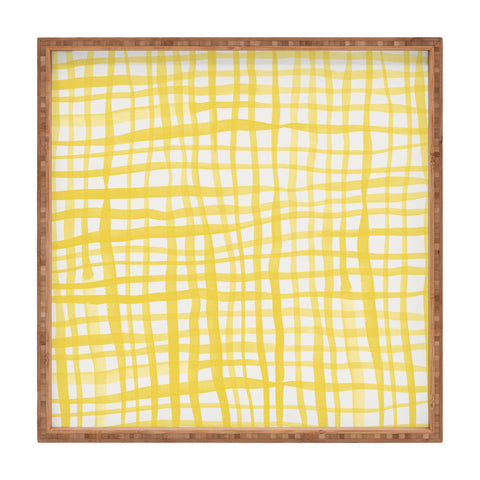 Angela Minca Yellow gingham doodle Square Tray