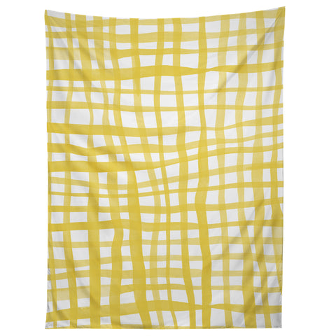 Angela Minca Yellow gingham doodle Tapestry