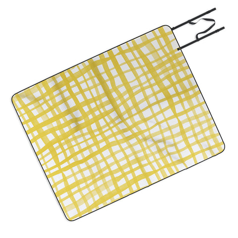 Angela Minca Yellow gingham doodle Picnic Blanket