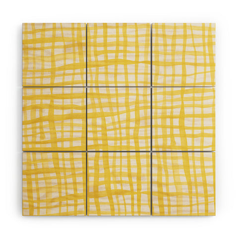 Angela Minca Yellow gingham doodle Wood Wall Mural