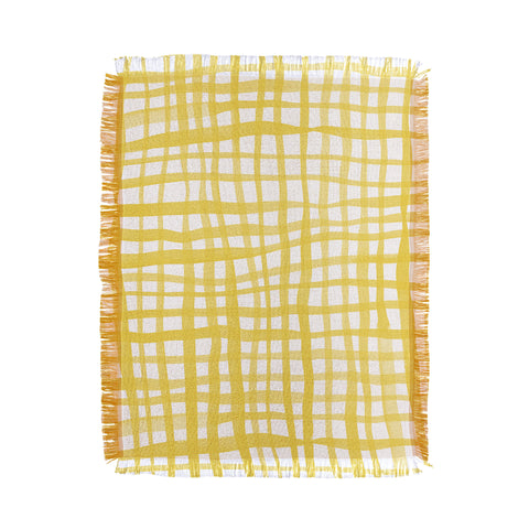 Angela Minca Yellow gingham doodle Throw Blanket