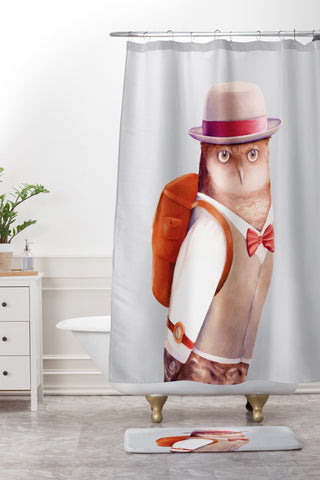 Animal Crew Travel Owl Shower Curtain And Mat
