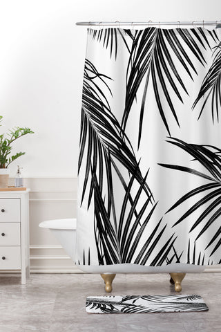 Anita's & Bella's Artwork Black Palm Leaves Dream 1 Shower Curtain And Mat