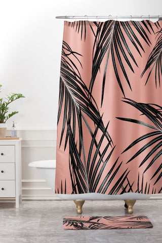 Anita's & Bella's Artwork Black Palm Leaves Dream 5 Shower Curtain And Mat