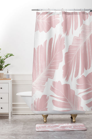 Anita's & Bella's Artwork Blush Banana Leaves Dream 11 Shower Curtain And Mat