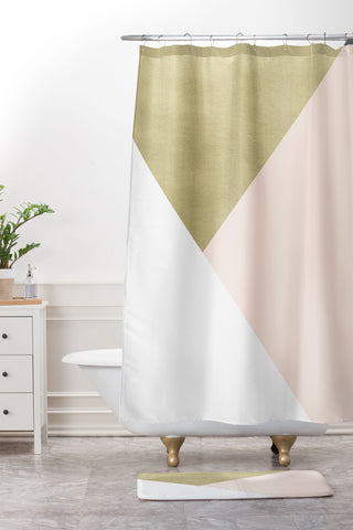 Anita's & Bella's Artwork Gold meets Blush White Shower Curtain And Mat