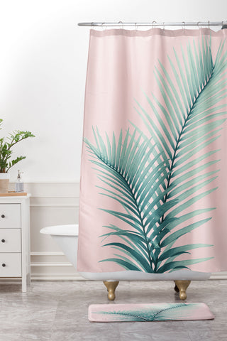 Anita's & Bella's Artwork Intertwined Palm Leaves in Love Shower Curtain And Mat