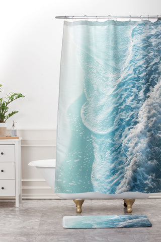 Anita's & Bella's Artwork Soft Turquoise Ocean Dream Waves Shower Curtain And Mat