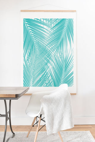 Anita's & Bella's Artwork Soft Turquoise Palm Leaves Dream Art Print And Hanger
