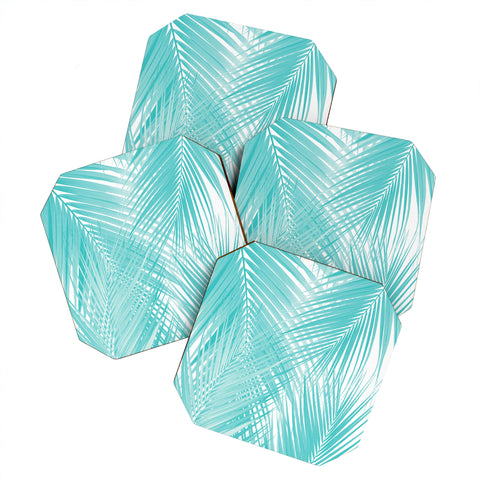 Anita's & Bella's Artwork Soft Turquoise Palm Leaves Dream Coaster Set
