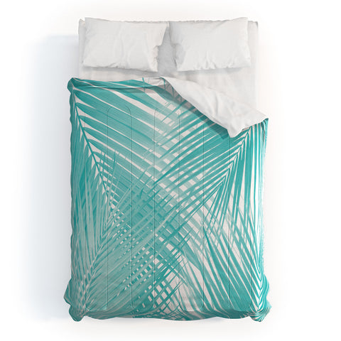 Anita's & Bella's Artwork Soft Turquoise Palm Leaves Dream Comforter